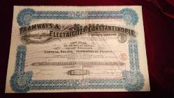 1917 tarihli İstanbul Tramvay ve Elektrik hisse senedi.Kusursuz durumda 56