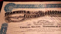 1917 tarihli İstanbul Tramvay ve Elektrik hisse senedi.Kusursuz durumda 56