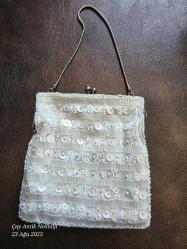 VİNTAGE PULLU BONCUKLU BAYAN CÜZDAN ÇANTA HONG KONG EL YAPIMI  14X14