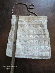 VİNTAGE PULLU BONCUKLU BAYAN CÜZDAN ÇANTA HONG KONG EL YAPIMI  14X14