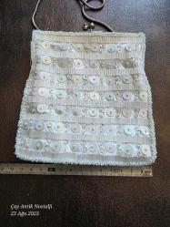 VİNTAGE PULLU BONCUKLU BAYAN CÜZDAN ÇANTA HONG KONG EL YAPIMI  14X14
