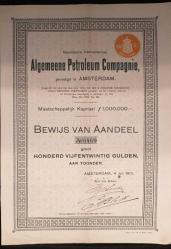 1913 -1930  YABANCI HİSSE SENEDİ  ALGEMEENE PETROLEUM COMPAGNIE - DEUTSCHE UEBERSEEISCHE BANK  LOT HALİNDE İKİ ADET GÖNDERİLECEKTİR