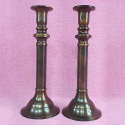 VINTAGE BİR ÇİFT AVRUPA BRONZ PATENELİ PİRİNÇ ŞAMDAN