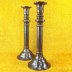 VINTAGE BİR ÇİFT AVRUPA BRONZ PATENELİ PİRİNÇ ŞAMDAN