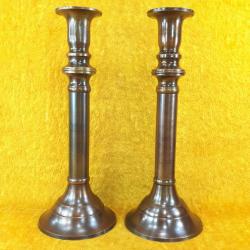 VINTAGE BİR ÇİFT AVRUPA BRONZ PATENELİ PİRİNÇ ŞAMDAN
