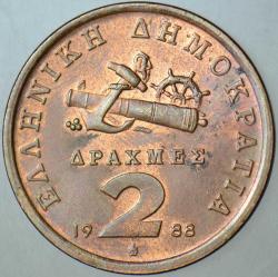 YUNANİSTAN 2 DRAHMİ 1988 BU TİPİN BASILDIĞI İLK YIL. ÇİLALTI