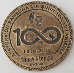 2019 ATATÜRK'ÜN SAMSUNA ÇIKIŞININ 100.YILI ANISINA PİRİNÇ-BRONZ ALAŞIMI MADALYON ORİJİNAL UUU1AA2 ÇOK NADİR