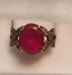 YAKUT VE PIRLANTA TAŞLI GÜMÜŞ YÜZÜK ÖLÇÜ 17