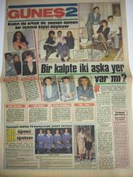 GÜNEŞ 2 DOĞUM GAZETESİ-29 Nisan 1985-Fatma Girik - Halide Edip Adıvar - Memduh Ün - Muharrem Demirağ - Uluer Süer - Sami Elitaş - Arman Evirgen - Gani Turanlı - Şafak Kırmızı - Safa Önal - Mesut Çakarlı - Zeki Alpan - Süheyl Eğriboz - Senar Gökhan - Selim Hançer - Uğur Buharalı - Eren Bavukol - Temur Çamak - Turgut Savaş - Cemil Cem - İrfan Tozoğl - Selçuk Turan - Tülay Tokatlı - Bülent Oran - Etoliy Tümer - Adile Naşit - Oktay Arayıcı - Sezen Aksu - Talat Bulut - İsmet Ay - Özcan Özgür - Bülent Biliç - Samim Değer - Selçuk Turanlı - Erdoğan Tokmakçıoğlu - Azize Berfin - Cemal Dündar - Ertuğrul Sayın  Eleştiriye kızmayın - Ayaklar geriye sayıyor - Kış cennetlerinde son eğlenceler - İkinci Çin Seddi - Amerikan kovboyları Avrupa’da - Japonya’da 21. yüzyıl - Vurun Kahpeye - Beyaz Gece - Her 100 kişiden 85’i baş ağrısı çekiyor - Baş ağrısı deyip geçmeyin - Kraliçenin İntikamı - İntikam Meleği - Samsun’da folklor şöleni - Görmeyen gözler santral yönetiyor - Rumuz Gonca Gül - Telli ama duvak