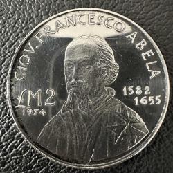 Efemera - 987 Ayar Gümüş Malta 2 Lira, 1974 Giovanni Francesco Abela 10 Gr. Çap 32. 25k Basım. - kitantik - kitaLog