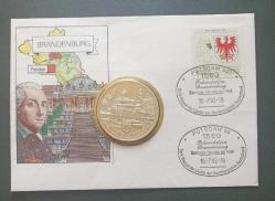 LOT.6 » Almanya Brandenburg Şehri ilk gün damgalı Pullu Gümüş Kaplama Hatıra Madalya 40mm