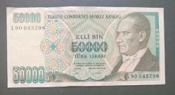 7 Emisyon L 90 Seri 50 Bin Lira Çil altı