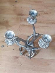 ÜÇ KOLLU GEYİK BOYNUZU TASARIM GÜMÜŞ KAPLAMA PİRİNÇ ŞAMDAN