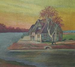 GÖL VE ORMAN MANZARA KONULU YAĞLI BOYA TABLO
