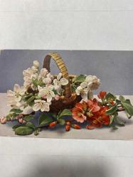 Çiçek sepeti kartpostal 13x9 cm ebatında
