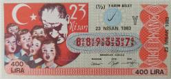 MİLLİ PİYANGO YARIM BİLET 23 NİSAN 1983 TARİHLİ ATATÜRK VE ÇOCUKLAR TEMALI Y HARFİ 889337 NUMARALI ÇOK NADİR