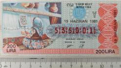 MİLLİ PİYANGO YARIM BİLET 19 HAZİRAN 1981 HALI DOKUYAN KADINLAR TEMALI Y HARFİ 535001 NUMARALI ÇOK NADİR