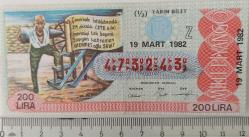 MİLLİ PİYANGO YARIM BİLET 19 MART 1982 SEYİT ONBAŞI TEMALI Z HARFİ 473243 NUMARALI ÇOK NADİR