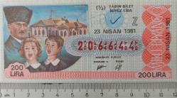 MİLLİ PİYANGO YARIM BİLET 23 NİSAN 1981 TARİHLİ 23 NİSAN ÇOCUK BAYRAMI VE ATATÜRK TEMALI Z HARFİ 206644 NUMARALI ÇOK NADİR