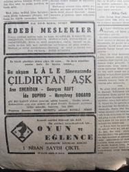 Cumhuriyet Gazetesi - 1 Nisan 1943 - neden oyalama yazan Yunus Nadi Abalıoğlu Başmakale - tunus'ta mihver takip ediliyor - 8. Ordu Metuia Uderf ve Secenan'ı işgal etti - Amerika 38 milleti 27 Nisan'da toplanacak bir konferansa çağırıyor - Amerika konferansını hazırlayanlar fotoğraf - bütün Arap Devletleri bir toplantıya çağrılıyor - Roosevelt'in beyanatı - ladoga gölü'nün cenup doğusunda Kızılordu'nun yaptığı hücumlara Almanlar mukavemet ediyorlar - şark cephesinden fotoğraflar - İngiliz uçakları Alman başşehri berlin'e sahte iaşe kartları atmışlar - İnönü zaferi'nin yıldönümü halkevlerinde kutlanıyor - Adana'da İnönü koşusu fotoğraf - denizaltı harbi - Hint masalları yazan Burhan Felek - katil ben değilim bu akşam Saray sinemasında - küçük hikaye bağa giderken yazan Tunara - 9. Şarl'ın kanlı saltanatı yazan Prosper Merimée - beynelminel Adalet Divanı - İtalya'da topyekün seferberlik hazırlığı - bugünkü radyo programı - bulmaca - Singer kontrol saatleri gelmiştir - borsa