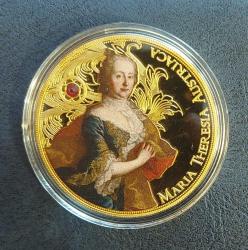 Almanya, İmparatoriçe Maria Theresa/Avusturya Temalı (1717-1780) Anma Hatıra Madalyon. Maria Theresa Renkli Baskı İle Resmedilmiş Olup Minelidir. Özenle İşlenmiş Değerli Bir Parçadır; Cu-24 Ayar Altın Kaplama ve Swarovski Kristali İle Süslenmiştir. 2017 Çil (32 gr/40 mm) Orijinal Sertifikalı-Garanti Belgeli 