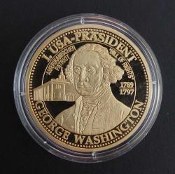 ABD, Amerika Birleşik Devletleri Başkanlar Serisi'nden / ABD 1. Başkan'ı George Washington (1789-1797) Hatıra Madalyonu. Bi-Metal/24 Ayar Altın Kaplama. (20,01 gr/39 mm)
