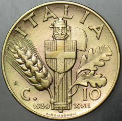 İTALYA 10 CENTESİMİ 1939 MUSSOLİNİ-II. DÜNYA SAVAŞI DÖNEMİ.