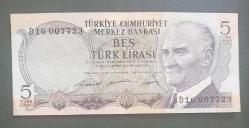 6 Emisyon D 16 007723 Seri 5 Lira Çil altı