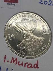 2024 Padişahlar Serisi l. Murad 1 Türk Lirası. Bayraklı Kapamasında. Çil. Bimetal.