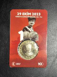 CUMHURİYETİMİZİN 100. YILI HATIRA PARASI 5 TÜRK LİRASI  ÖZEL KAPAMASINDA ÇİL TCM 5827