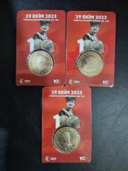 CUMHURİYETİMİZİN 100. YILI HATIRA PARASI 5 TÜRK LİRASI  ÖZEL KAPAMASINDA ÇİL 3 LÜ SET  TCM 0015