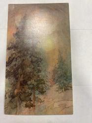 Efemera - Ağaç ve orman çizimi rumca yazılı Yunanistan kartpostal 15x9 cm ebatında - kitantik - kitaLog