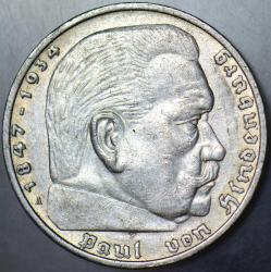 ALMANYA GÜMÜŞ 5 MARK 1936 A BERLİN DARBI. NAZİ - HİTLER DÖNEMİ. III. REICH HİNDENBURG PORTRELİ. ORİJİNAL. 13,88 gr 900 AYAR. ÇİLALTI