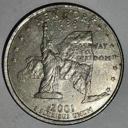 AMERİKA  2001  D    25 CENT  ÇEYREK DOLAR   HATIRA   50 Eyalet Çeyreklikleri - New York