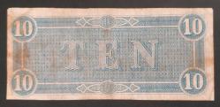 1864 Richmond Virginia  Konfederasyon 10 Dolarlık Banknot çok temiz