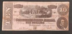 1864 Richmond Virginia  Konfederasyon 10 Dolarlık Banknot çok temiz
