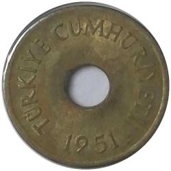 1951 Yılı 1 Kuruş Delikli ÇİLALTI