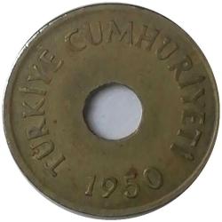1950 Yılı 1 Kuruş Delikli ÇİLALTI