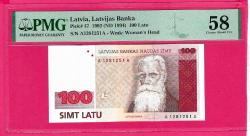 Latvia 100 Latu 1992 Pick47 PMG 58 Choice About UNC (TK 18 287) ÇİLALTI
