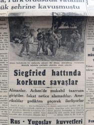 Cumhuriyet Gazetesi - 6 Birinciteşrin (Ekim) 1944 - İstanbul'un kurtuluş günü yazan Abidin Daver Başmakale - müttefikler Yunanistan'a çıktılar - Yunanistan topraklarını ve müttefiklerin çıktıkları Mora'yı gösterir harita - Avusturya'da ayaklanma Şayiaları - Goebbels'in Yeni Nutku - Akdeniz'de Bir Tayyare gemisinden havalanan müttefik uçakları Yunan topraklarına doğru uçarlarken fotoğraf - Alman hududunda bir muharebe sahnesi - İtalya'ya eski müstemlekeleri geri verilecek mi - Anglosakson basınında Bulgaristana hücumlar - İstanbul'da mektepsiz tek çocuk bırakılmayacak - İngiltere'nin yeni büyükelçisi Sir Maurice Patterson Ankara'da fotoğraf - Sovyet kuvvetlerinin taarruz ettikleri Bir köyde savaş Fotoğraf - Fransa'da vatan hainlerinin muhakemesine başlandı - idam Saati filmi başrollerde Yusuf Vehbi Emine Rızık ve Hüseyin Sıtkı Taksim Sinemasında - Paris'in kurtuluşu filmi Kadıköy Süreyya sinemasında - Ankara at yarışlarının üçüncü haftası programı - Beyoğlu kitap sarayı açıldı