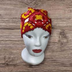 Motifli Retro Örgü Bandana