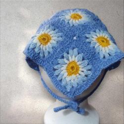 Papatya Desenli Bohem Örgü Bandana