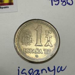 İspanya 1 Peseta 1980 (yıldız içi 82). Bayraklı Kapamasında.