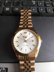 Seiko 5 otomatik 7S26-0490 R 2 Altın kadran altt kaplama 35 mm kasa 21  Jewels erkek kol saati