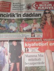 Vatan GAZETESİ -19 temmuz 2008-Hale Tüzün-Halit Refiğ-Timur Selçuk-Cemal Süreya-Aydın Boysan-Gürol Tonbul-Ali Özdemir-Barış Özcan-Türkan Şoray-Zeki Alasya-Metin Akpınar-Aydın Doğan-Mithat Doğan-Mehmet Turgut-Barış Manço-Bülent Ortaçgil-Hüseyin Baraner-Mehmet Civelek-Erol Evgin-Ömer Kavasoğlu-Orhan Alkaya-Tamer Levent  Sonsuz maviliğin tatil rotası:Mavi Yolculuk-Barış ve hoşgörünün hayat bulduğu şehir:Hatay-Club Kapheros’ta kaliteli hizmet anlayışı hakim-Yeşil Kabare-Magic Life Bodrum’da-Yüzen saraylar denizlerde sınır tanımıyor-Pronto Tour, Mallorca’yı farklı bir tatla sunuyor-Müziğe,tarihe yolculuğun anahtarı-The Green Park Resort Kartepe yaz kampanyasını başlattı-Kempinski Bodrum’da İtalyan esintileri-Saray tadında masalsı bir mekan:Adile Sultan Sarayı-Hayalini kurduğunuz köy yaşamı:Golden Key Bördübet’te gerçeğe dönüşüyor-Keşfedilmemiş bir turizm hazinesi:Ankara-Aşıklar Diyarı Hatay’a turlar-Akdeniz sahillerini keşfedin:Antakya’da gezin-Farklı bir dünya:İtnaş Adriatik-Adriatik’te 7