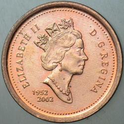 KANADA 1 CENT 2002 SİRKÜLASYON HATIRA. KRALİÇE II. ELİZABETH 50. TAHT YILI 1952-2002 ALTIN JÜBİLE. 19.05 mm ÇİLALTI