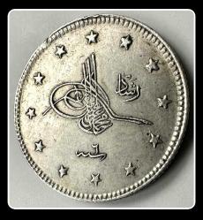1327/6. (۱۳۲۷/٦ ) Cülus “2 KURUŞ” OSM2K-6 (2.4 Gram Gümüş) “V. MEHMED REŞAD”