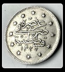 1327/6. (۱۳۲۷/٦ ) Cülus “2 KURUŞ” OSM2K-6 (2.4 Gram Gümüş) “V. MEHMED REŞAD”