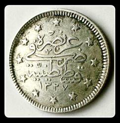1327/2. (۱۳۲۷/2 ) Cülus “2 KURUŞ” OSM2K-2 (2.4 Gram Gümüş) “V. MEHMED REŞAD”