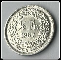 1967 - 1/2 FRANK (İsviçre Konfederasyonu) 835 Ayar, 2,5 Gr. Gümüş/ KM# 23 / YBMİ1/2